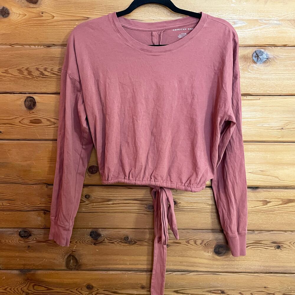American Eagle Pink Cropped Back Tie Long Sleeve top Small